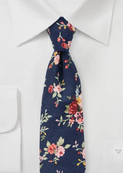 Krawatte Rosen-Dessin navyblau
