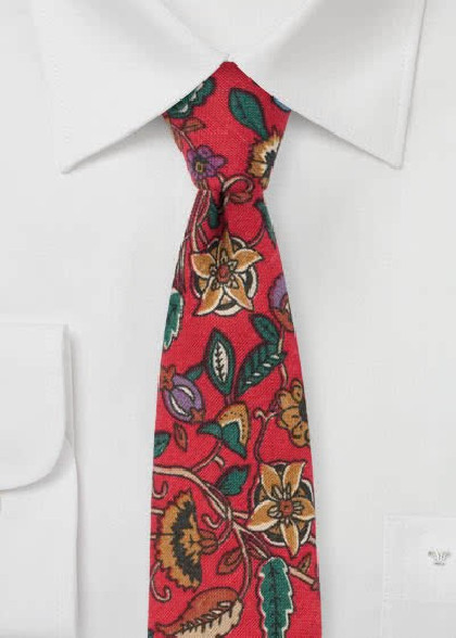Businesskrawatte blumiges Dessin rot