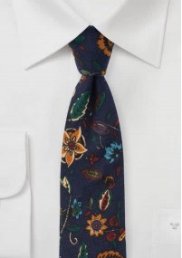 Cravatta da uomo con design a fiori blu navy
