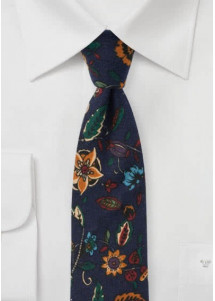 Cravatta da uomo con design a fiori blu navy