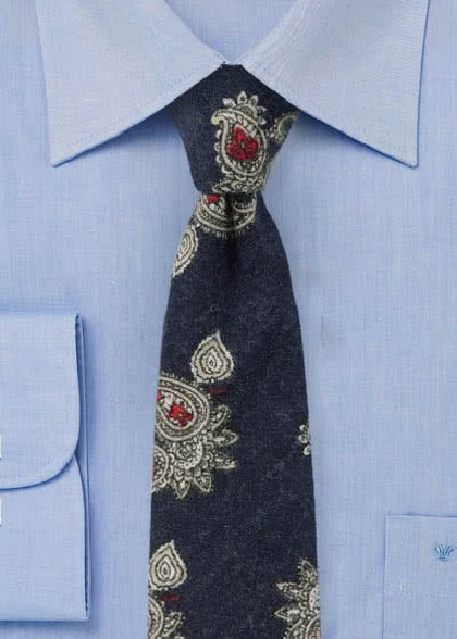 Paisley-Muster-Krawatte Baumwolle dunkelblau