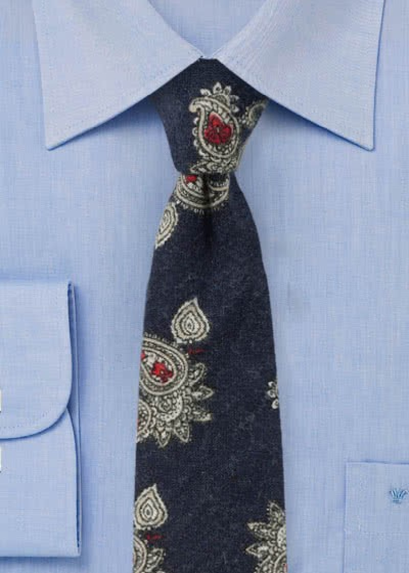 Cravatta con motivo Paisley in cotone blu navy