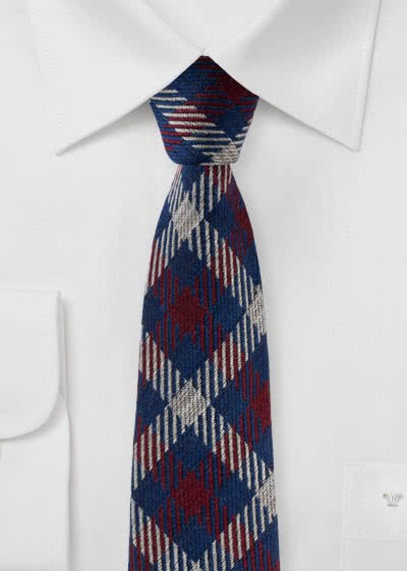Cravatta business in lana blu reale rosso scuro a