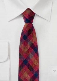 Cravatta in lana a quadri rosso blu rosso