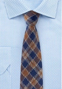 Cravatta in lana a quadri blu e marrone